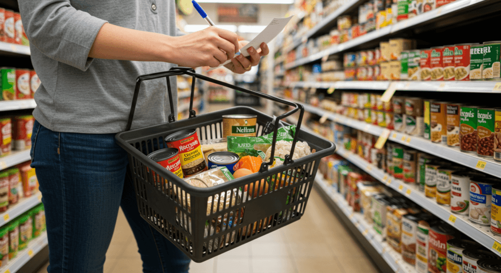 Smart grocery shopping for cheap weekly budget meal prep with list and essentials