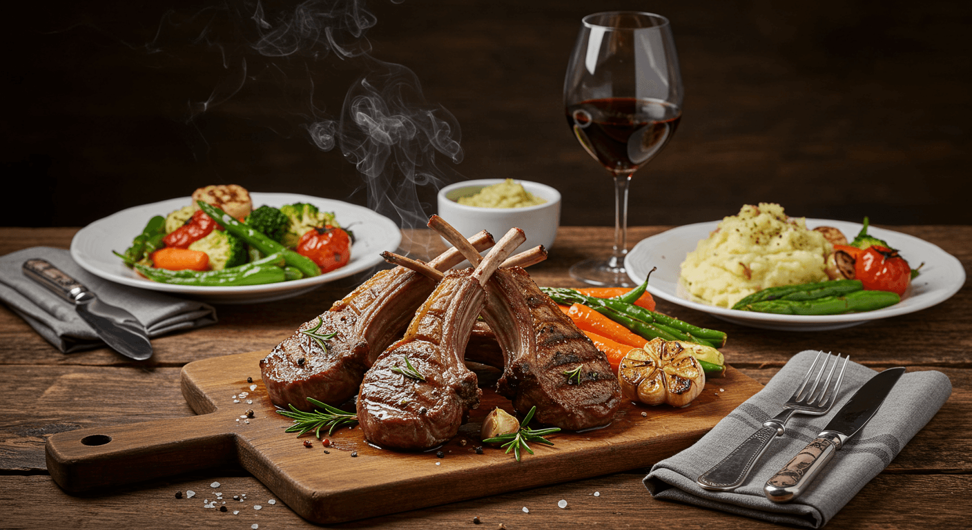 Easy Lamb Chop Recipes with Grilled Chops and Vegetables on Rustic Table